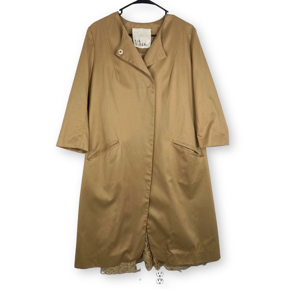 TIA CIBANI tan khaki trench crochet wicker coat - Picture 2 of 10